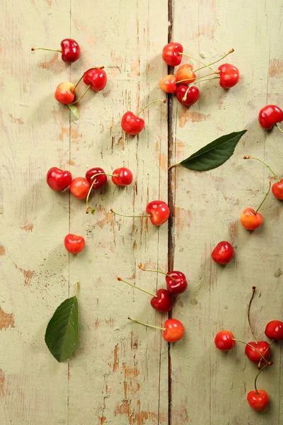Friss Cseresznye Gyümölcs Lapos Feküdt — Stock Fotó