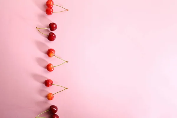 Frische Kirschen Auf Rosa — Stockfoto