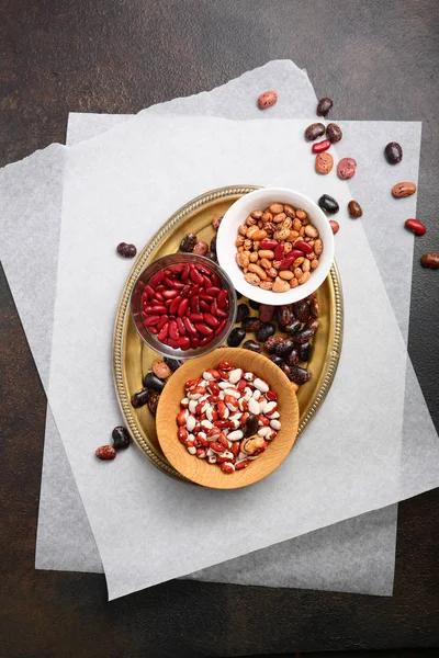 Raw Kidney Beans Vintage Platter Food Top View — Stock Photo, Image