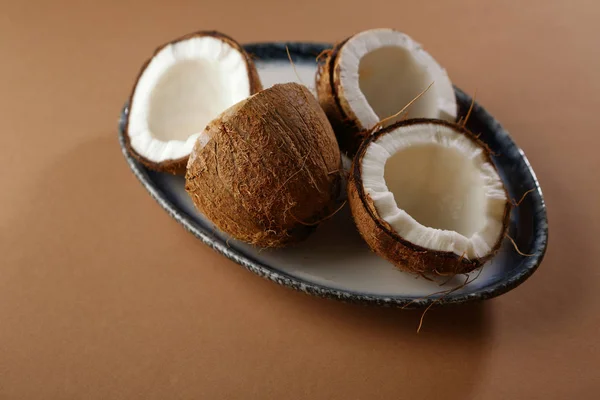 Three Pieces Coconuts Plates Stock Photo