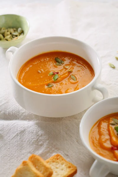 Gezonde Pompoensoep Kom Herfst Eten — Stockfoto