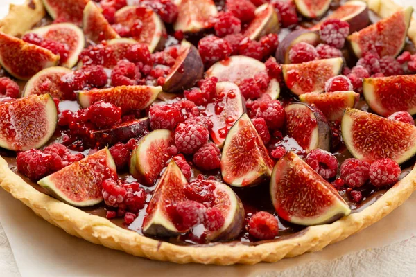 Dulce Tarta Con Higos Frambuesa — Foto de Stock