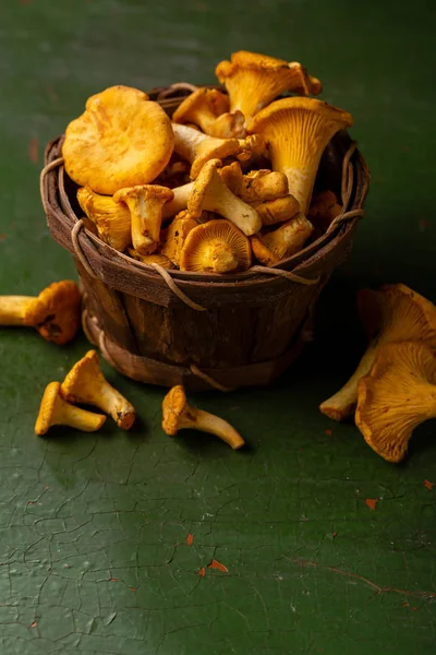 Raw Forest Mushrooms Basket — Stock Photo, Image