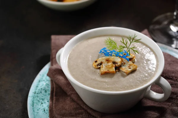 Mushrooms Cream soup in white bowl — Stock Image Mushrooms Cream Soup White Bowl Stock Image