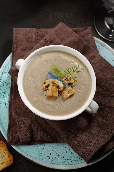 Tazón Con Sopa Champiñones — Foto de Stock