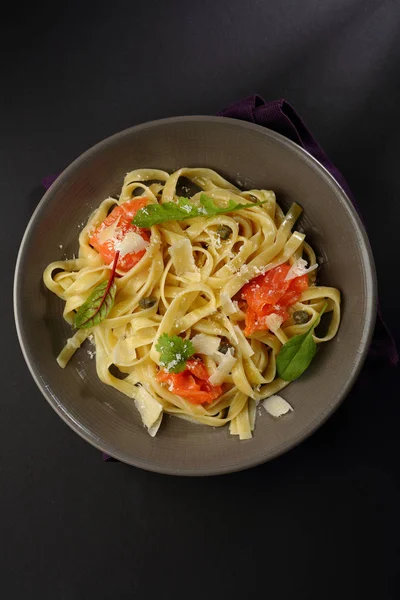 Pasta Tradizionale Con Pesce Vista Dall Alto — Foto Stock