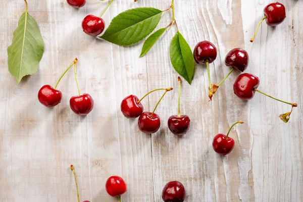 Ripe Cherry White Rustic Background — Stock Photo, Image