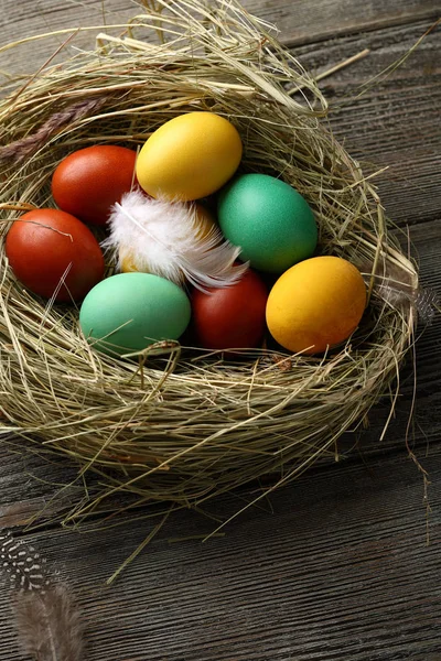 Natural Color Easter Eggs Hay Nest Holiday — Stock Photo, Image