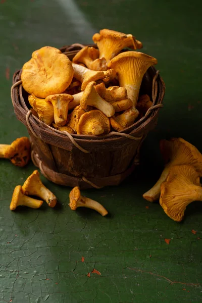 Fresh Mushrooms Wooden Basket — Stock Photo, Image