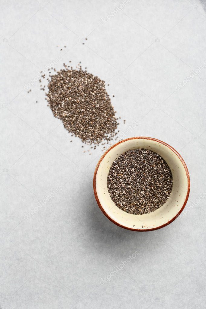 Raw chia seeds top view