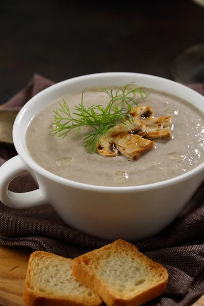 Sopa Champiñones Blancos Comida Cerca — Foto de Stock