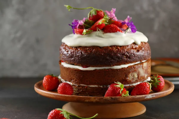 Zoete Cake Met Room Starwberry — Stockfoto