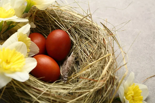 Huevos Pascua Sobre Heno —  Fotos de Stock