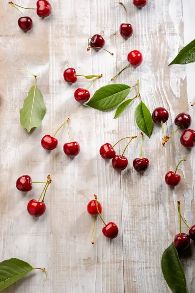 Fresh Red Cherry White Wood — Stock Photo, Image