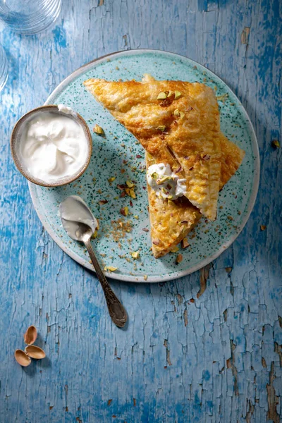 Summer pie with rhubarb top view — Stock Photo, Image