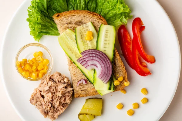 Sandwich with tuna and vegetables — Stock Photo, Image