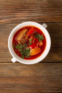 Pancar rustik çorba borsch üst görünümü