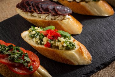 İtalyan bruschetta kayrak yakın çekim seti