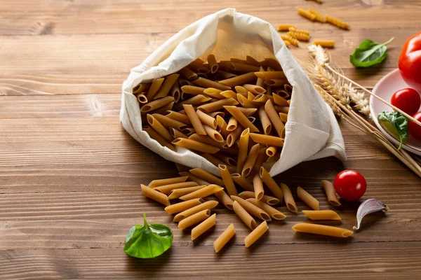 Hela Korn Penne Pasta Vit Bomull Förvaringspåse — Stockfoto