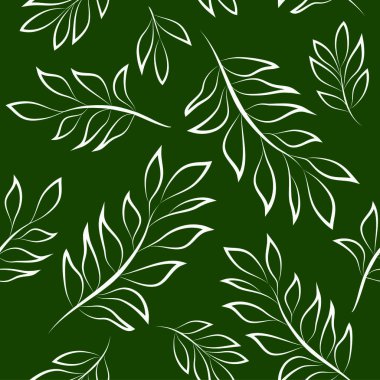 Tropikal yaprak desen yeşil zemin üzerine beyaz çizgiler
