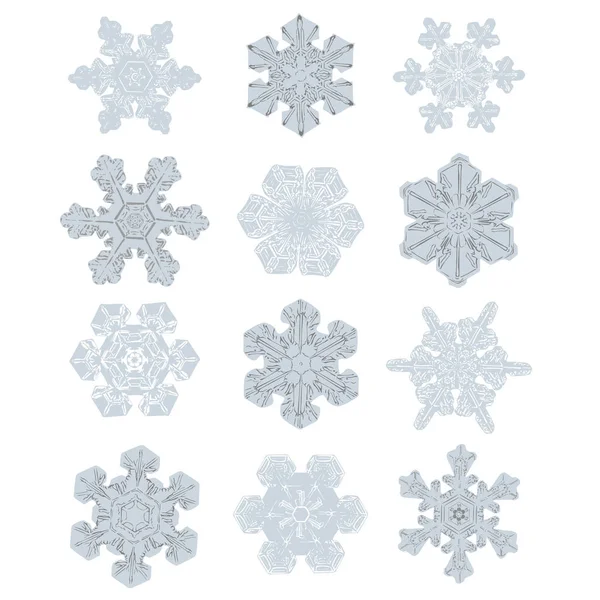 Kolekce Velmi Podrobné Izolované Sněhových Vloček Přírodě Podobné Návrhy Modrá — Stockový vektor