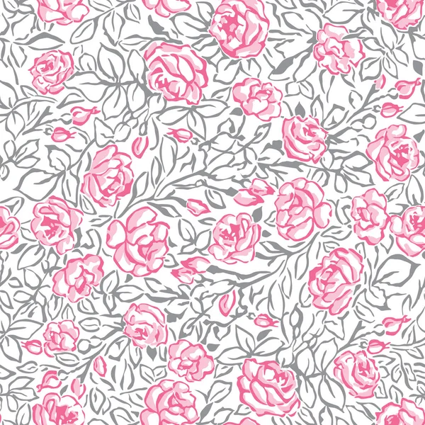 白い背景の手描きピンクのバラは抽象的なシームレス パターン — ストックベクタ