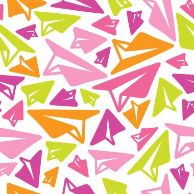 Renkli kağıt beyaz arka plan üzerinde Seamless modeli uçak. Çocuklar desen