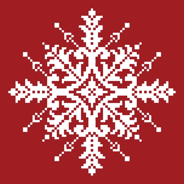 Sněhová Vločka Bílá Cross Steh Červenou Tradiční Vánoční Ozdoba — Stockový vektor