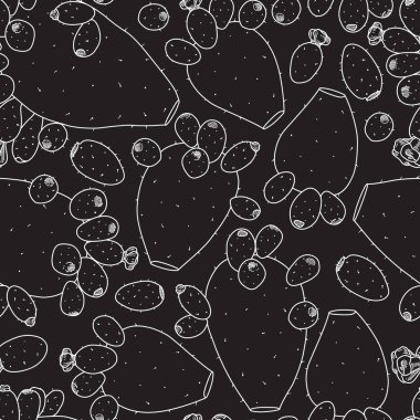 Detaylı Opuntia kaktüs bitki Seamless modeli siyah