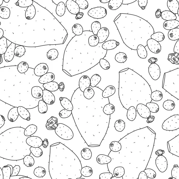 Λεπτομερείς Opuntia κάκτων φυτών χωρίς ραφή πρότυπο σε λευκό — Διανυσματικό Αρχείο