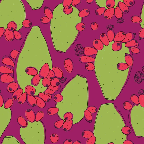 Πολύχρωμο Opuntia κάκτων φυτών χωρίς ραφή πρότυπο σε ματζέντα έκφραση — Διανυσματικό Αρχείο