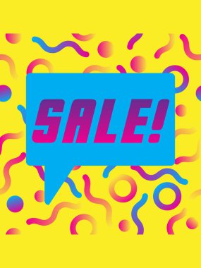 Soyut Satılık Poster. Renkli daireler ve satırları arka plan. Memphis tarzı gradyanlar ile