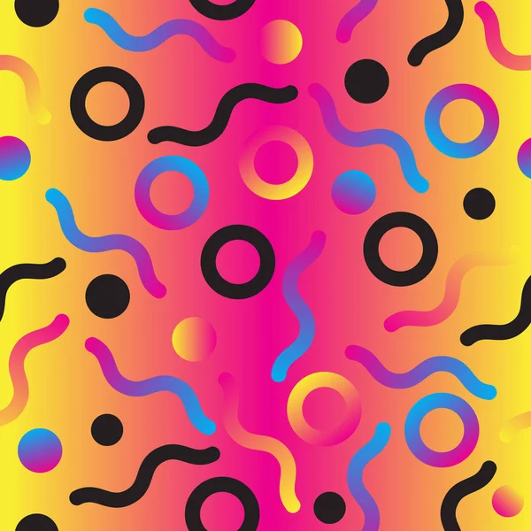 Renkli daireler ve satırları Seamless modeli Özet. Memphis tarzı gradyanlar ile