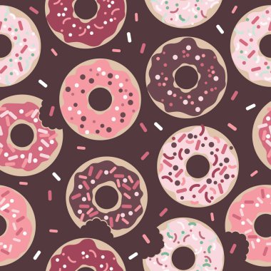 Pembe çörek çikolata kahverengi zemin üzerine Sprinkles ile sırlı