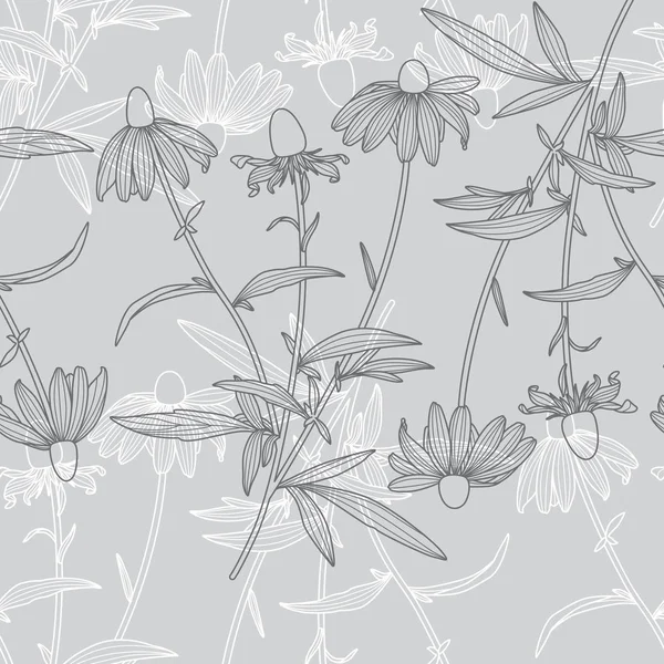 Monochrome floral Rudbeckia fleur modèle sans couture sur le dos gris — Image vectorielle