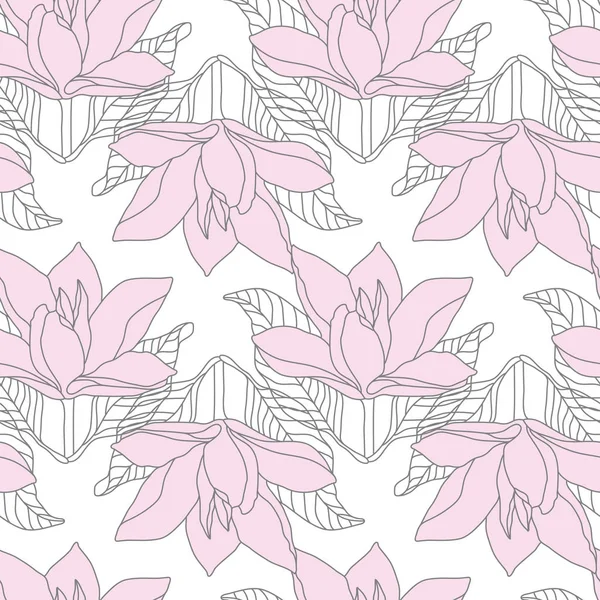 Motif sans couture Magnolia rose sur blanc — Image vectorielle