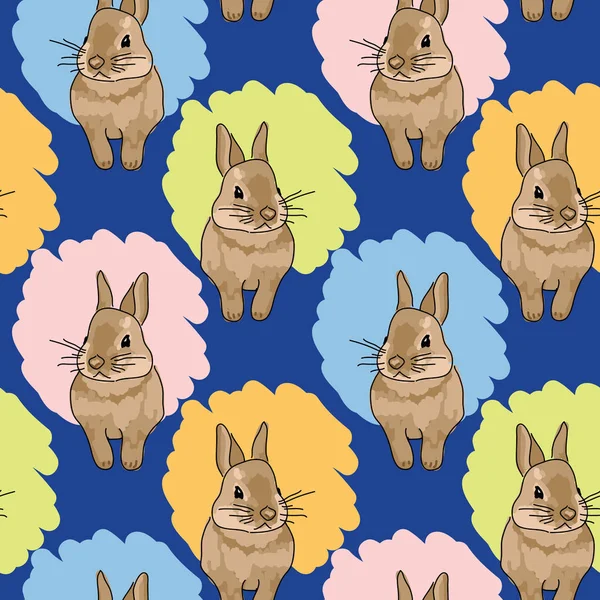 Patrón sin costura colorido del conejo de Pascua en azul brillante — Archivo Imágenes Vectoriales