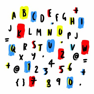 Renkli harfler ve sayılar el çizilmiş tasarım