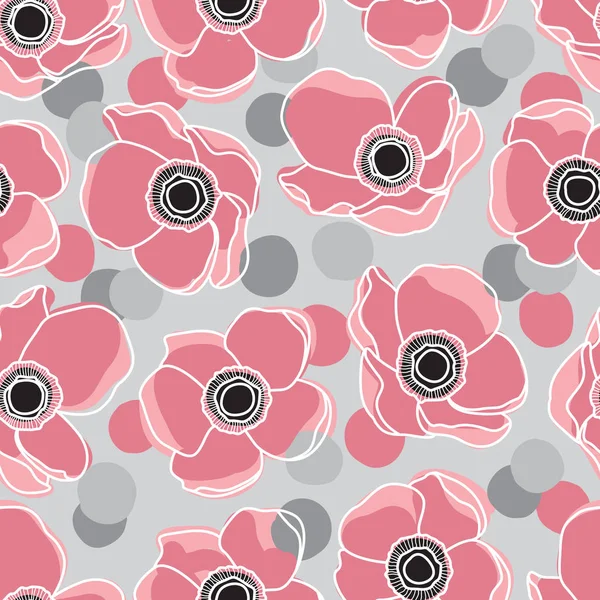 Ροζ ανεμώνη λουλούδι σχέδιο μοτίβο σε γκρίζο φόντο και — Διανυσματικό Αρχείο