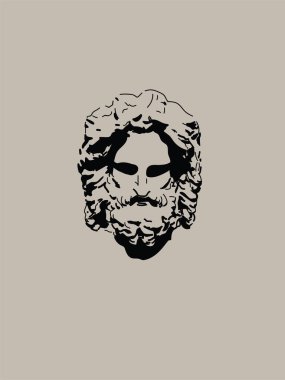 Modern ve Minimalist Zeus Vektör Sanat Portresi. Yunan Tanrısının Gölge Çizimi