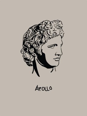 Modern ve Minimalist Apollo Vektör Sanat Portresi. Yunan Tanrısının Gölge Çizimi