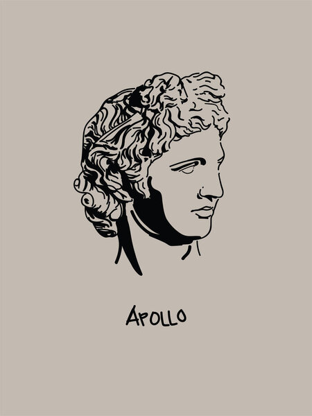 Modern and Minimalist Apollo Vector Art Portrait. Shadow Drawing of Greek God