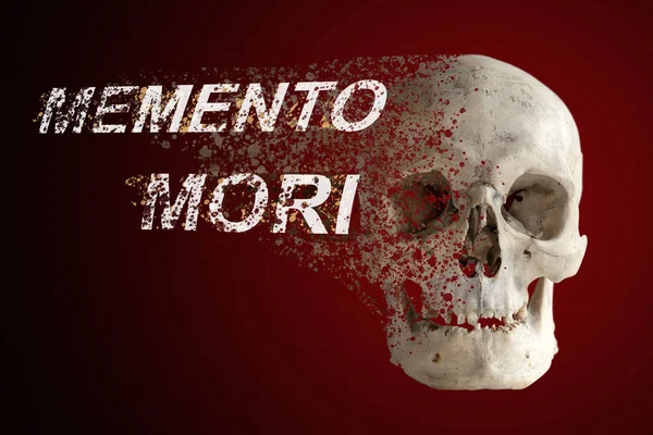 Efecto Destrucción Tormenta Arena Cráneo Humano Con Nombre Memento Mori — Foto de Stock