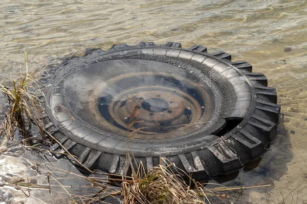 Surgut Russia 2016 Old Wheel 1986 Release Lake Water Many — стоковое фото