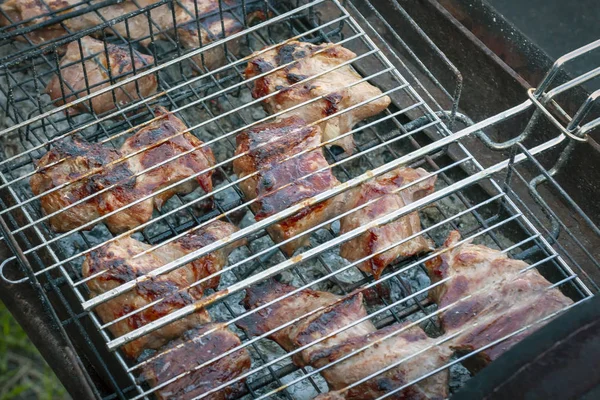 Churrasco Está Frito Grelha Close — Fotografia de Stock