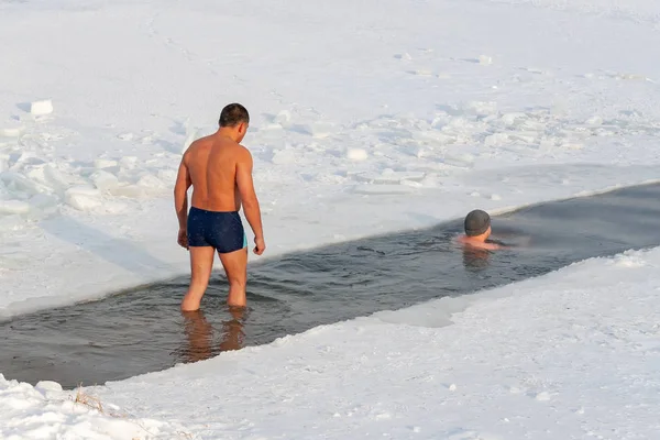 Surgut Russia October 2018 Fans Winter Swimming Hole Ice Opening — Stock Photo, Image