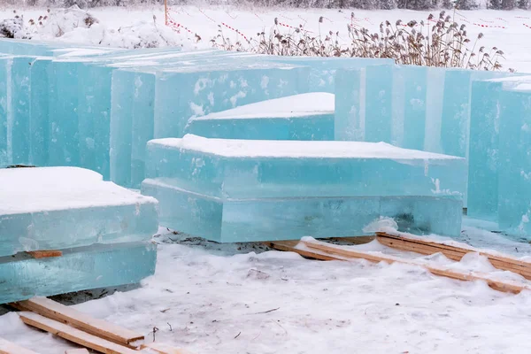 Blocos Gelo Empilhados Para Transporte Material Para Fazer Esculturas Gelo — Fotografia de Stock