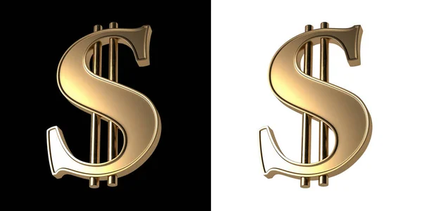 Трехмерное Изображение Знака Золотой Доллар Изолирован Черно Белом Фоне Рендеринг — стоковое фото