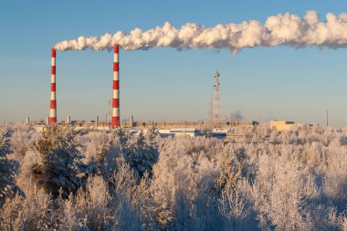 Rusya, Surgut, 25 Aralık 2018: kışın Surgut Gres-1 termik santral.
