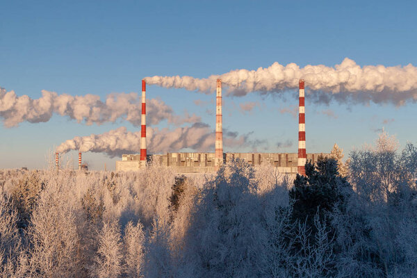 Russia, Surgut, Uniper, 25 December 2018: Surgut GRES-2 thermal power plant in winter.